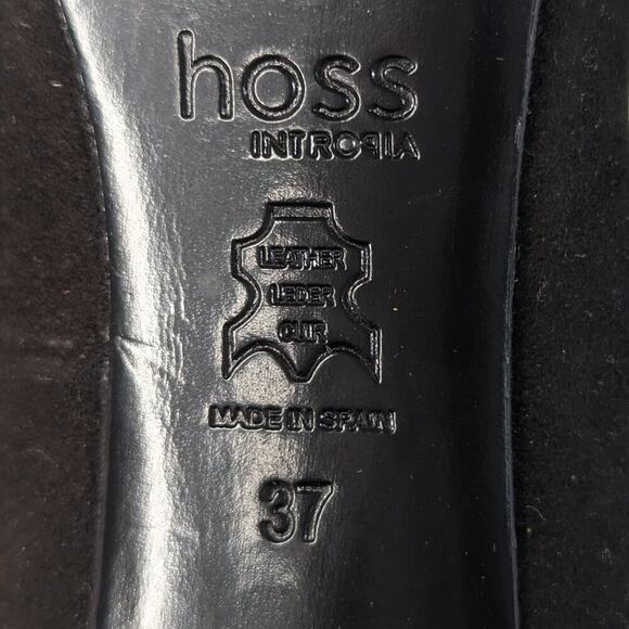 Anthropologie Hoss Intropia Black Pointed Toe Heels Gold Studs Cut Out Bows 37 - Picture 7 of 10